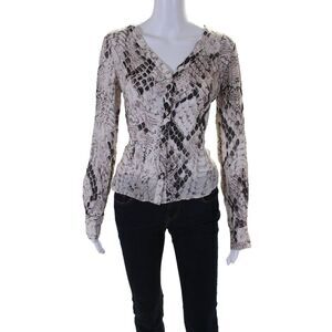 Chelsea Flower Womens Long Sleeve Button Down Abstract Print Blouse White Small